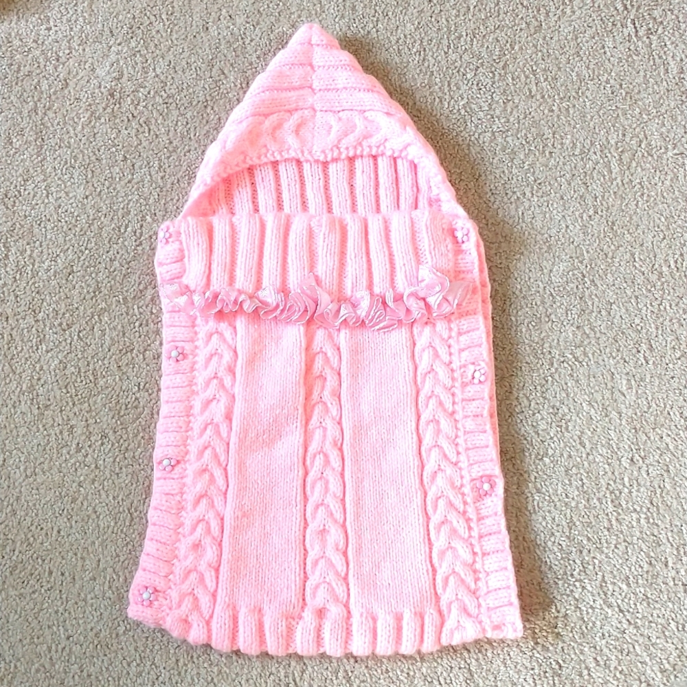 🚫SOLD🚫 Newborn Baby Hand Knitted Wool Sleep Bag Sack Pink